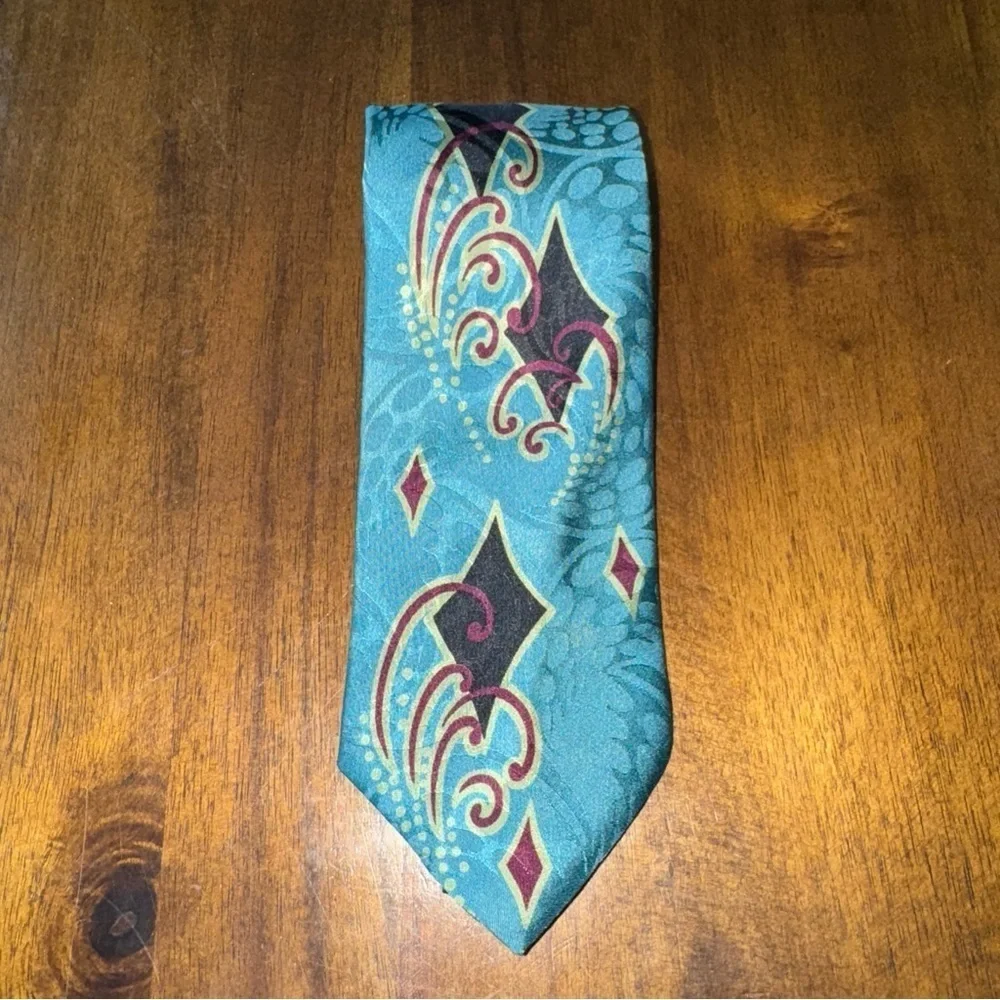 Screenplay by Martin Wong Mens Tie 100% Silk Abstract Teal Blue Diamond Retro